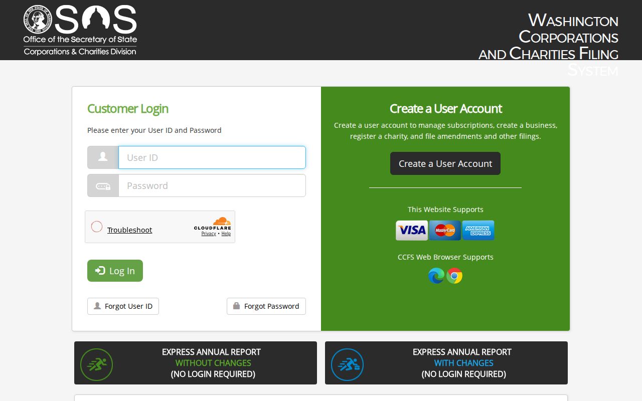 Washington residents directory business filing search in the CCFS portal