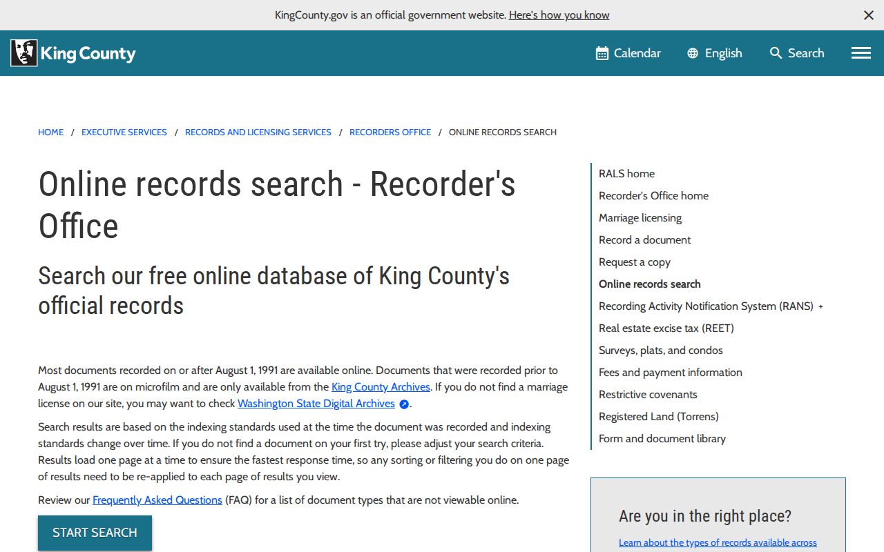 Washington street directory source link to the King County official records page