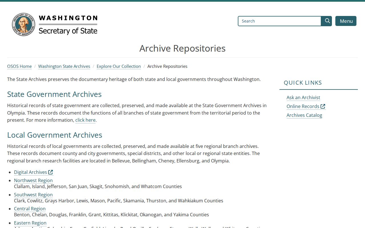 Washington archival repositories for historic local directories