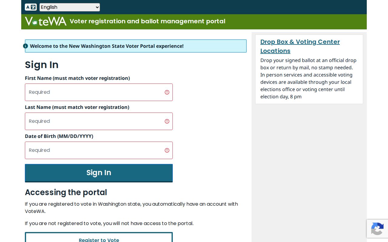 Washington resident lookup through the private registrant sign-in on VoteWA